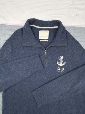 Banana Republic Quarter 1/4 Zip Wool Blend Sweater Navy Blue Men's Size L